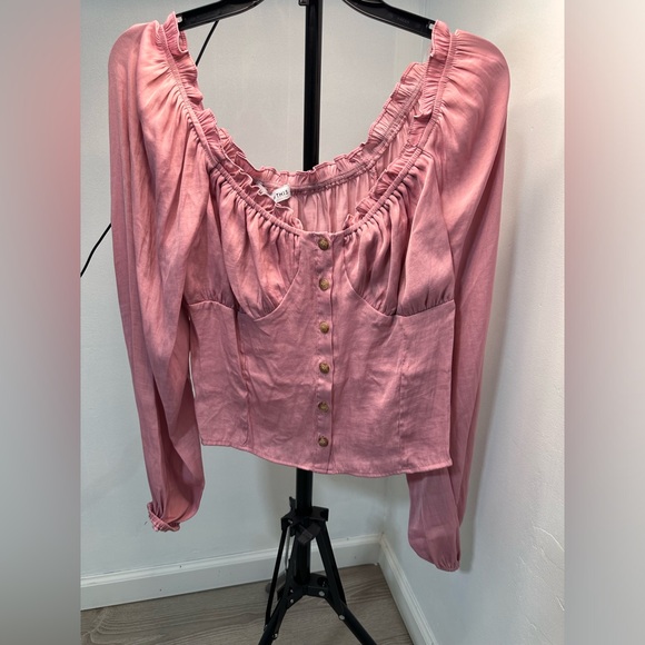 AND NOW THIS Blushing Bloom Blouson-Sleeve Button-Front Top - Picture 2 of 5